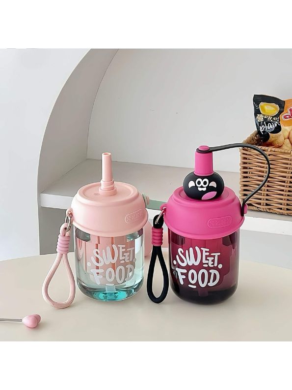 Baby Pink - Cute Water Bottle with Strap for Kids | Leakproof Sipper Bottle for School, Girls & Boys NOVGBT-50720