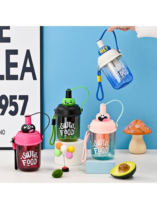 Blue - Cute Water Bottle with Strap for Kids | Leakproof Sipper Bottle for School, Girls & Boys NOVGBT-50720