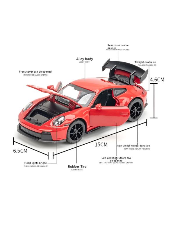 Red - Porsche 911 GT3 Alloy Car Model – Supercar Toy with Pull Back Action for Kids & Collectors Scale 1:32.