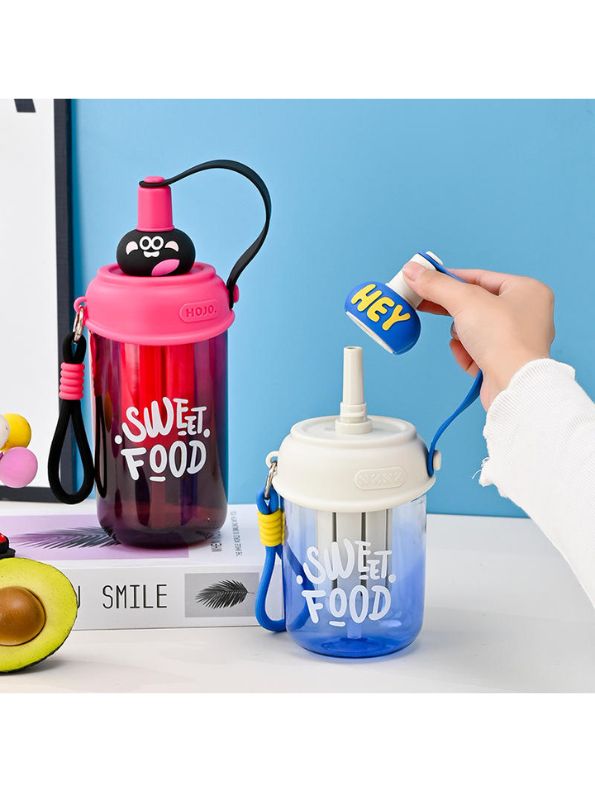 Blue - Cute Water Bottle with Strap for Kids | Leakproof Sipper Bottle for School, Girls & Boys NOVGBT-50720