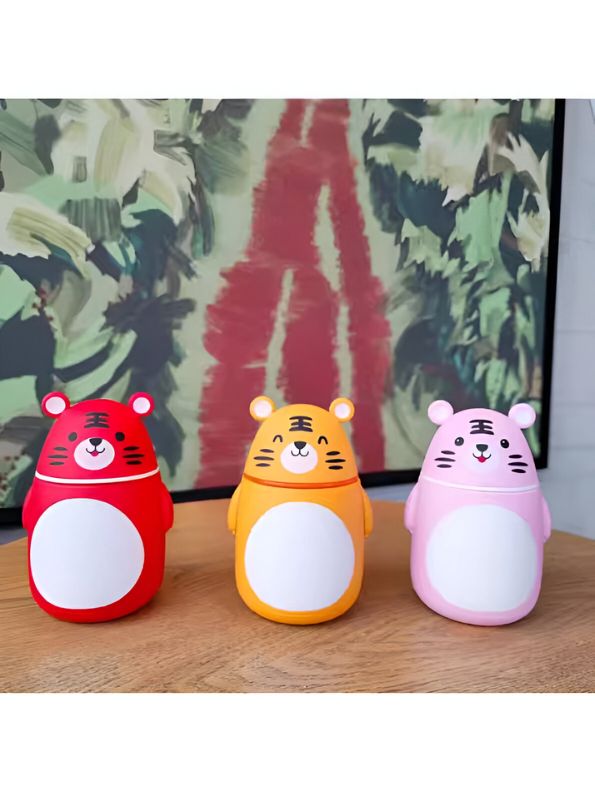 Orange - TigrisElite – Adorable Tiger Glass Water Bottle for Kids | Cute & Eco-Friendly Leakproof Bottle - NS551