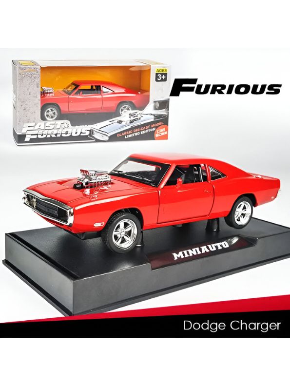 Red - 1970 Dodge Charger Diecast Car Metal Model – Fast & Furious 7 Edition - Scale 1:32 TV4893.