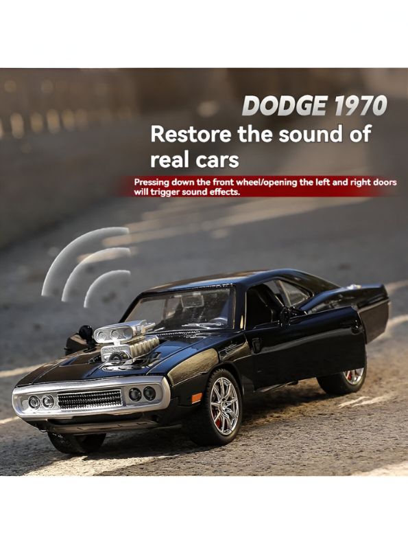 Black - 1970 Dodge Charger Diecast Car Metal Model – Fast & Furious 7 Edition - Scale 1:32 TV4893.