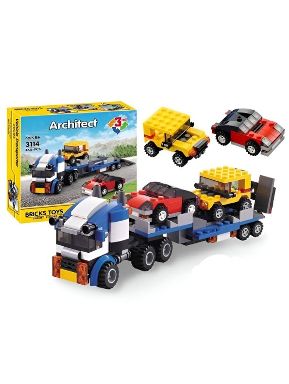 PowerBrick Trucks – 264+PCS | 3-in-1 Building Block Construction Kit | STEM Learning Truck Set for Kids - MD154.