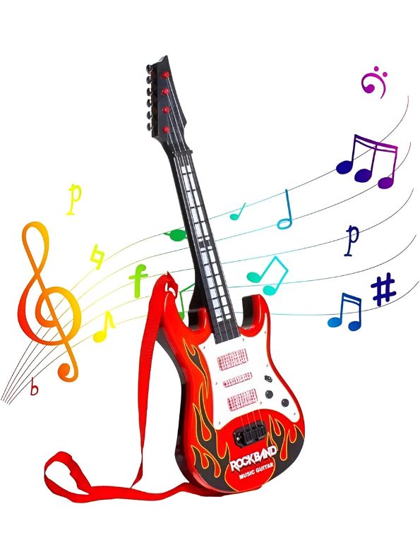 Rockband Musical Toy Guitar – Flashing Lights Plastic Guitar for Kids Entertainment and Learning - MS3193 .