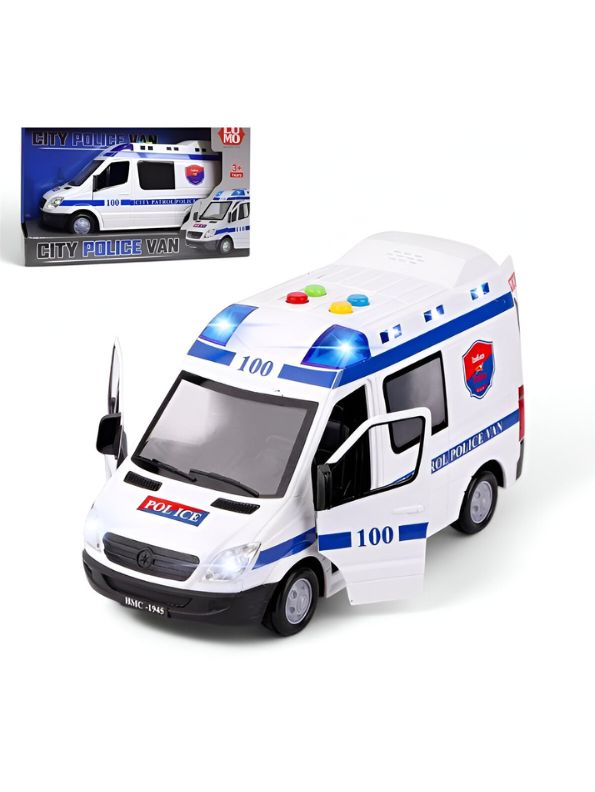 City Police Van Toy – Friction-Powered Police Vehicle for Kids with Lights & Siren Sound – Realistic City Rescue Playset - NX13834