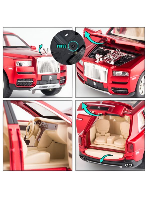 Red - Rolls-Royce – Cullinan Diecast Metal Pullback Toy Car - Premium Model with Openable Doors – Best Gift for Kids & Collectors - Scale 1:28 - MS14830.
