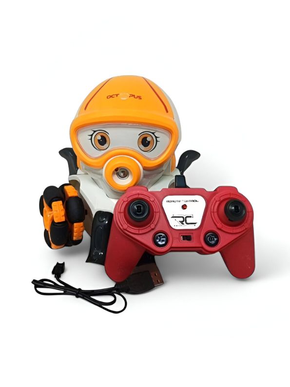 Orange - OctoSquirt – Electric Remote Control Octopus Robot Toy – 8-Channel RC Stunt Car with Universal Wheels, LED Lights, Music & Water Spray for Kids - MD200.