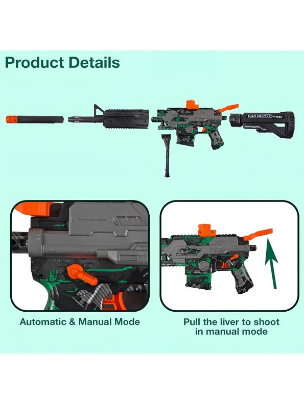 Green - M416 Gun – 30cm Dual-Mode Electric Rechargeable Automatic Blaster Toy – Long-Range Target Shooting Game with Gelly Balls Pack for Kids - MS12637.