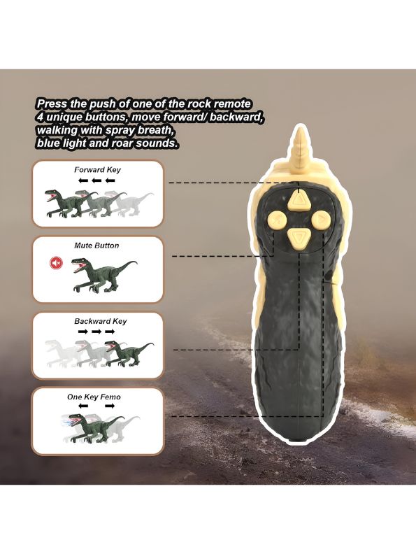 Yellow - Dino Fire – Realistic Velociraptor Model | Wireless Infrared Remote-Controlled, Multifunctional Walking Dinosaur Robot Toy – High-Quality Plastic, Electrically Powered – Perfect for Kids - NX12621.