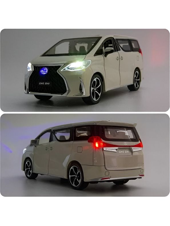 White - Lexus LM 300h Diecast Car – Pull Back Metal Toy with Sound, Lights & Open Doors | Luxury MPV Collectible Gift - Scale 1:24 - MD68.