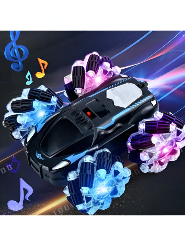 Black - Turbo Twister - Remote Control Stunt Car with Hand Gesture Sensor – 360° Double-Sided Rotation, Rechargeable, Colorful Lights – Electric RC Toy Car - MS11787.