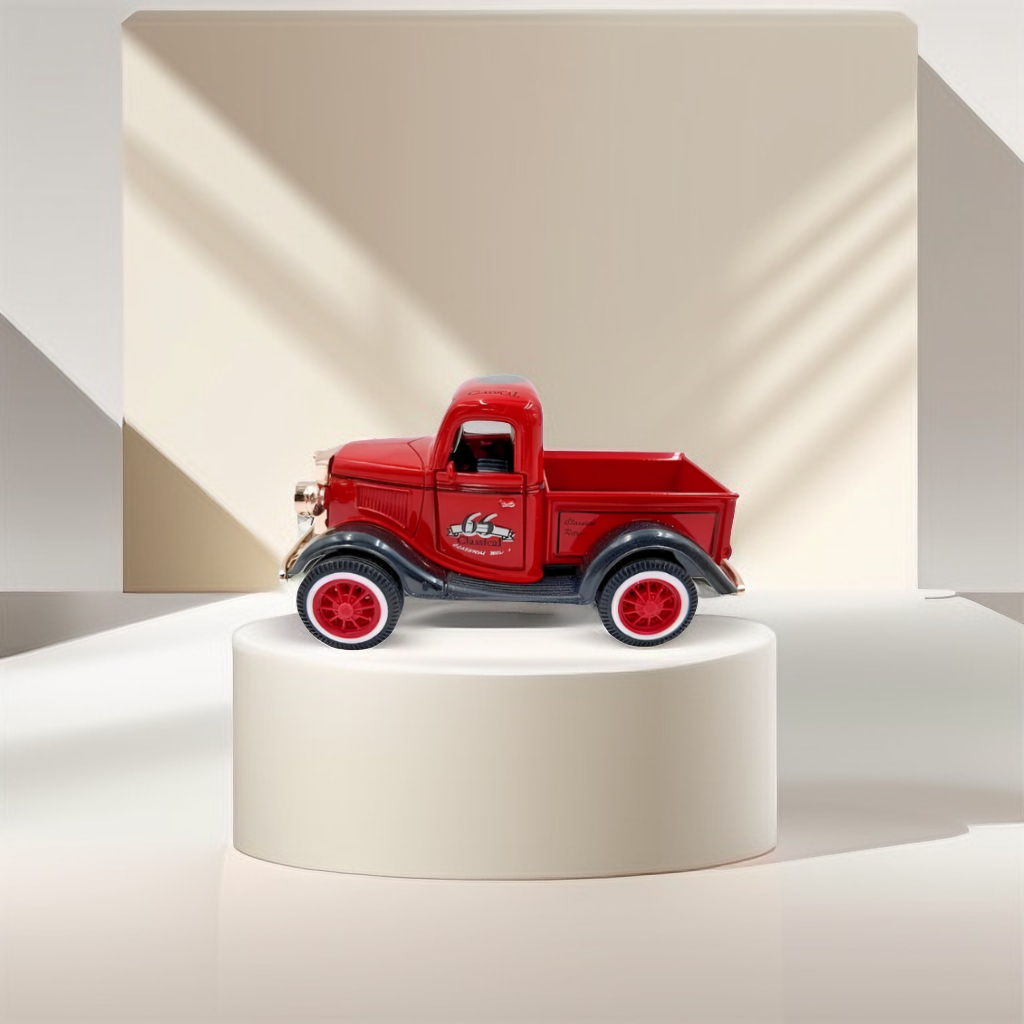 Red - MY66 Classic Truck Diecast Model Car – Retro Alloy Metal Toy with Pull Back Action & Sound | Collector’s Vintage Style Vehicle.