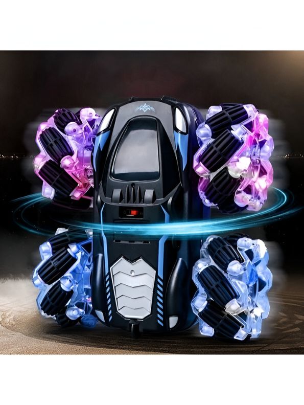 Black - Turbo Twister - Remote Control Stunt Car with Hand Gesture Sensor – 360° Double-Sided Rotation, Rechargeable, Colorful Lights – Electric RC Toy Car - MS11787.