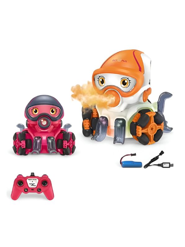 Pink - OctoSquirt – Electric Remote Control Octopus Robot Toy – 8-Channel RC Stunt Car with Universal Wheels, LED Lights, Music & Water Spray for Kids - MD200.