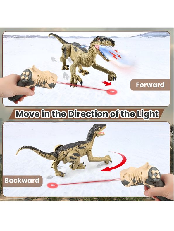 Yellow - Dino Fire – Realistic Velociraptor Model | Wireless Infrared Remote-Controlled, Multifunctional Walking Dinosaur Robot Toy – High-Quality Plastic, Electrically Powered – Perfect for Kids - NX12621.