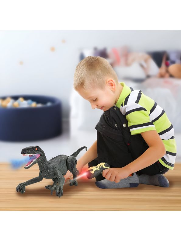 Dino Fire – Realistic Velociraptor Model | Wireless Infrared Remote-Controlled, Multifunctional Walking Dinosaur Robot Toy – High-Quality Plastic, Electrically Powered – Perfect for Kids - NX12621.