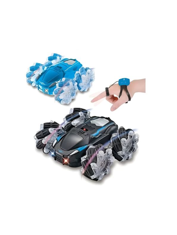 Blue - Turbo Twister - Remote Control Stunt Car with Hand Gesture Sensor – 360° Double-Sided Rotation, Rechargeable, Colorful Lights – Electric RC Toy Car - MS11787.