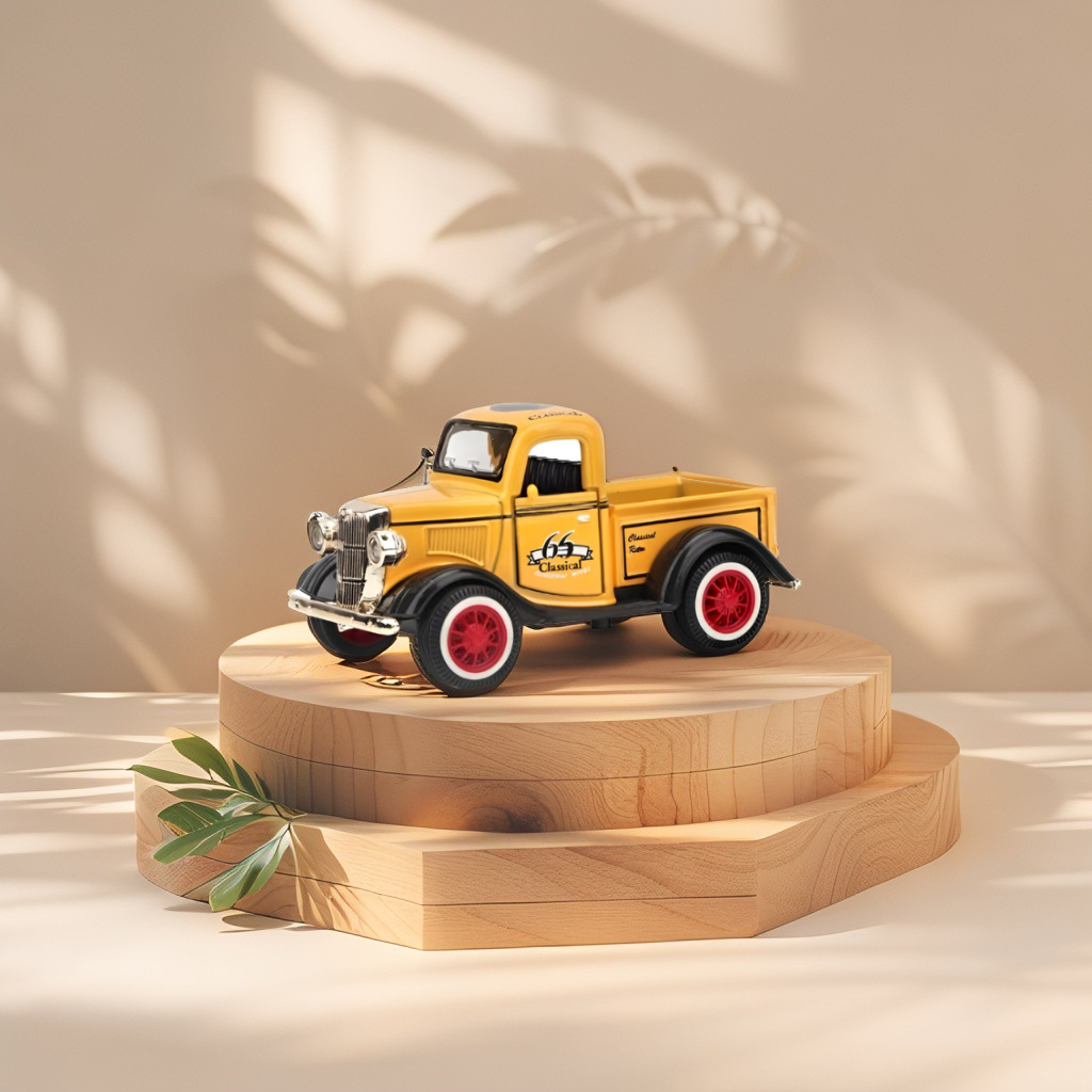 Yellow - MY66 Classic Truck Diecast Model Car – Retro Alloy Metal Toy with Pull Back Action & Sound | Collector’s Vintage Style Vehicle.