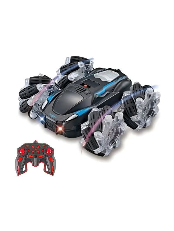 Black - Turbo Twister - Remote Control Stunt Car with Hand Gesture Sensor – 360° Double-Sided Rotation, Rechargeable, Colorful Lights – Electric RC Toy Car - MS11787.