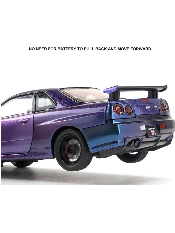 Purple - Nissan Skyline GTR R34 - Premium Alloy Metal Diecast Sports Racing Car Model - Openable Doors & Pull-Back Action Scale 1:24 - TV4892.