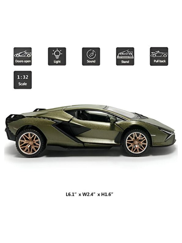 Lamborghini Aventador – Miletry Green Die-Cast Metal Pullback Toy Car – Premium Gift Toy for Kids & Collectors Scale 1:32 - TV4711.