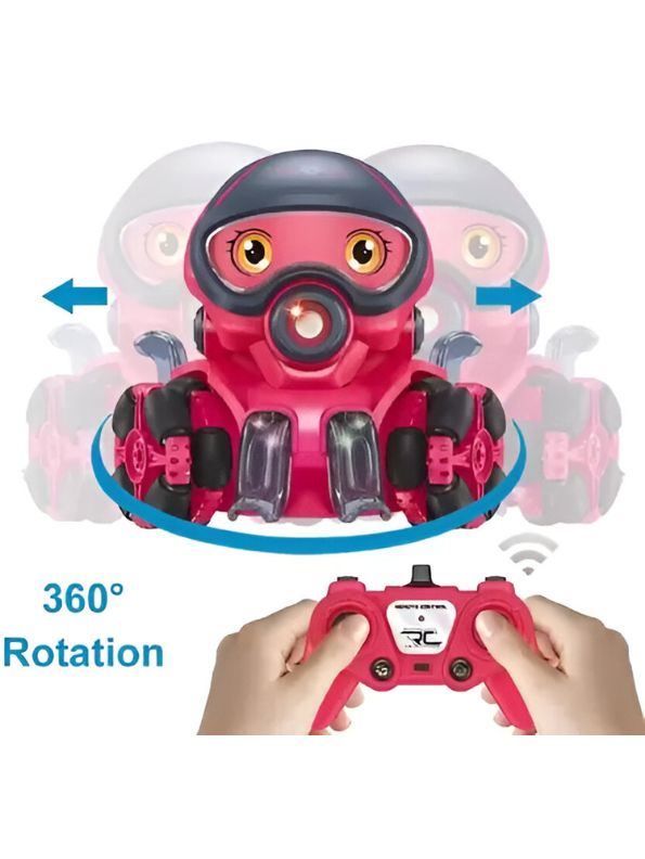 Pink - OctoSquirt – Electric Remote Control Octopus Robot Toy – 8-Channel RC Stunt Car with Universal Wheels, LED Lights, Music & Water Spray for Kids - MD200.