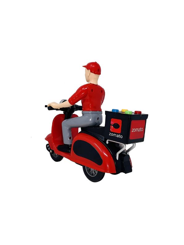 Zomato Food Delivery Miniature – Friction Powered Plastic Pull-Back Motorcycle Toy with Lights & Music - NX13850.
