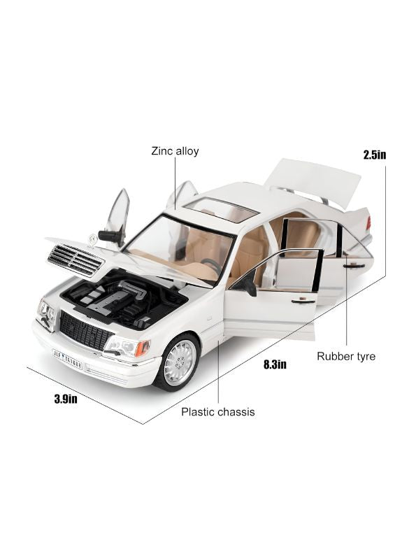 White - Mercedes-Benz W140 S320 – Retro Classic Pull-Back Toy Car for Kids & Adults Scale 1:24 - TV4891.