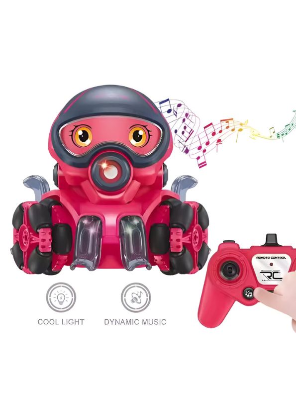Pink - OctoSquirt – Electric Remote Control Octopus Robot Toy – 8-Channel RC Stunt Car with Universal Wheels, LED Lights, Music & Water Spray for Kids - MD200.