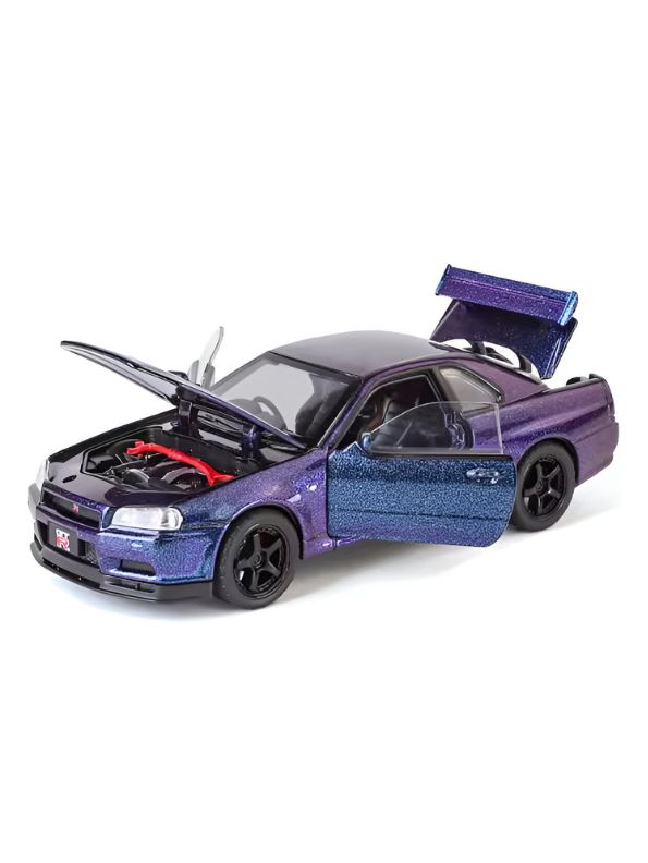 Purple - Nissan Skyline GTR R34 - Premium Alloy Metal Diecast Sports Racing Car Model - Openable Doors & Pull-Back Action Scale 1:24 - TV4892.