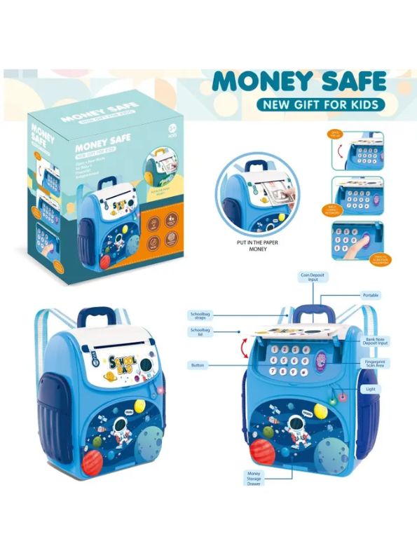 Blue - AstroBank- Electronic Kids Piggy Bank | Digital Password & Fingerprint | Space Themed Savings Bank | Perfect Gift for Kids - MS10767.