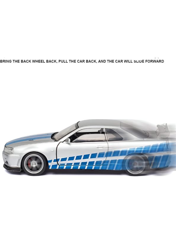 Nissan Skyline GTR R34 - Premium Alloy Metal Diecast S& Pullports Racing Car Model - Openable Doors -Back Action Scale 1:32- LMI15798