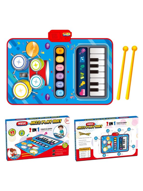 2-in-1 Piano & Jazz Drum Play Mat – Non-Toxic Musical Keyboard Toy for Early Education - LMI14551.
