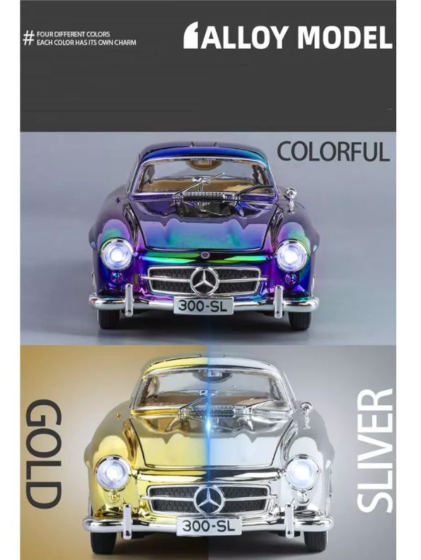 Gold - Mercedes-Benz 300SL – Diecast Alloy Metal Model Toy - Scale 1:24 Vintage Car.