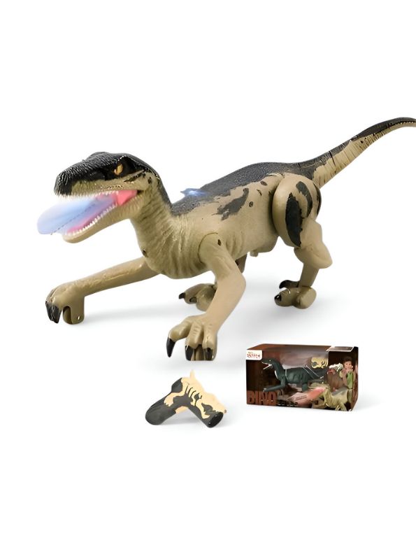 Yellow - Dino Fire – Realistic Velociraptor Model | Wireless Infrared Remote-Controlled, Multifunctional Walking Dinosaur Robot Toy – High-Quality Plastic, Electrically Powered – Perfect for Kids - NX12621.