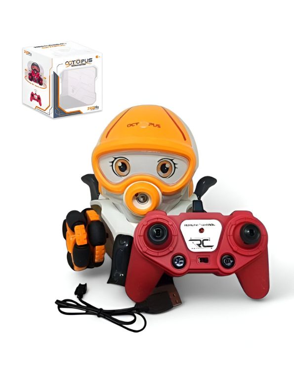 Orange - OctoSquirt – Electric Remote Control Octopus Robot Toy – 8-Channel RC Stunt Car with Universal Wheels, LED Lights, Music & Water Spray for Kids - MD200.