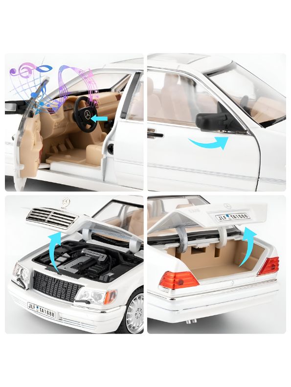 White - Mercedes-Benz W140 S320 – Retro Classic Pull-Back Toy Car for Kids & Adults Scale 1:24 - TV4891.