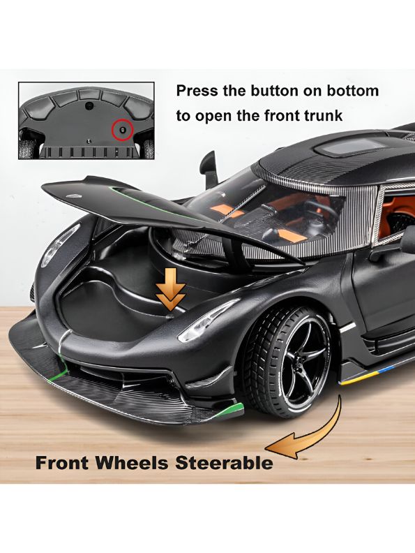 BLACK - Chiyuan Koenigsegg Diecast Car – Premium Scale Model for Collectors & Enthusiasts with Acrylic Display Case.