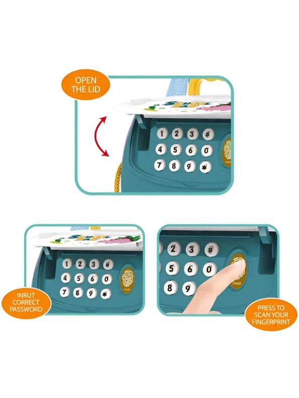 Green - DinoDigs - Electronic Kids Piggy Bank | Digital Password & Fingerprint | Dino Themed Savings Bank | Perfect Gift for Kids - MS10767.