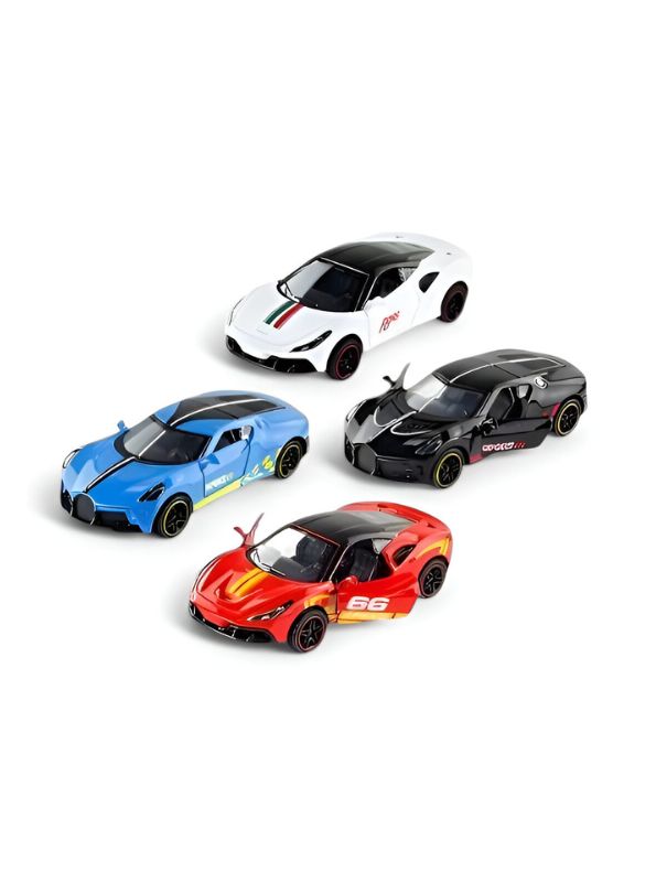 DieCast Metal Car Set – 1981 Mini Sports Car – Premium Diecast Toy for Kids & Car Enthusiasts | Pack of 4 - Free Car Inside. LMI11226
