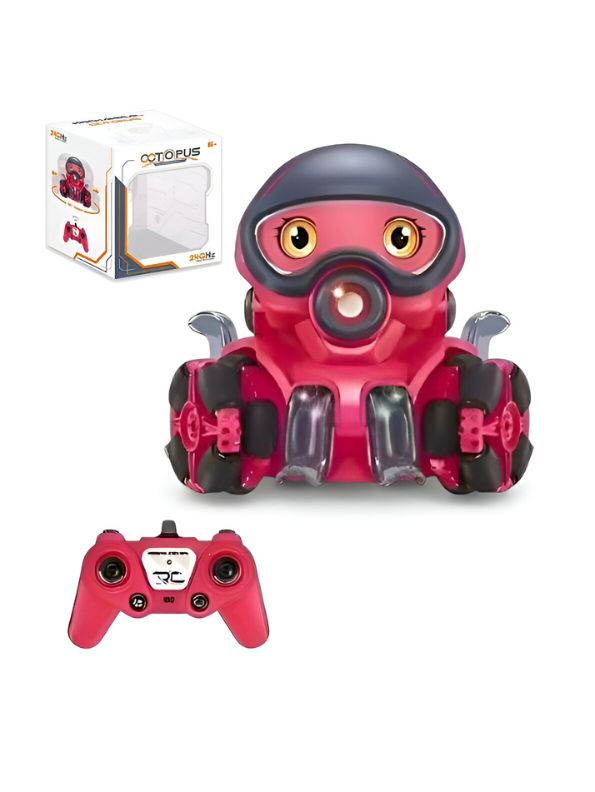 Pink - OctoSquirt – Electric Remote Control Octopus Robot Toy – 8-Channel RC Stunt Car with Universal Wheels, LED Lights, Music & Water Spray for Kids - MD200.