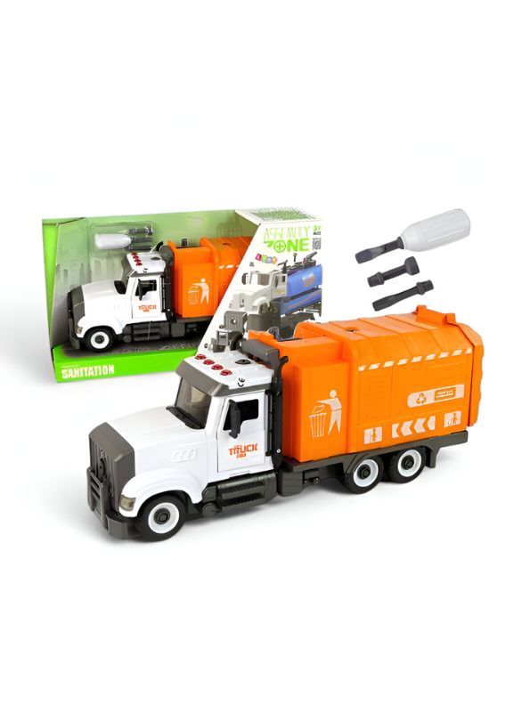 Garbage Truck – Friction-Powered Garbage Truck Toy with Side Dump, Lights & Sound Effects - Includes Replaceable Screwdrivers for Kids - NX14254.