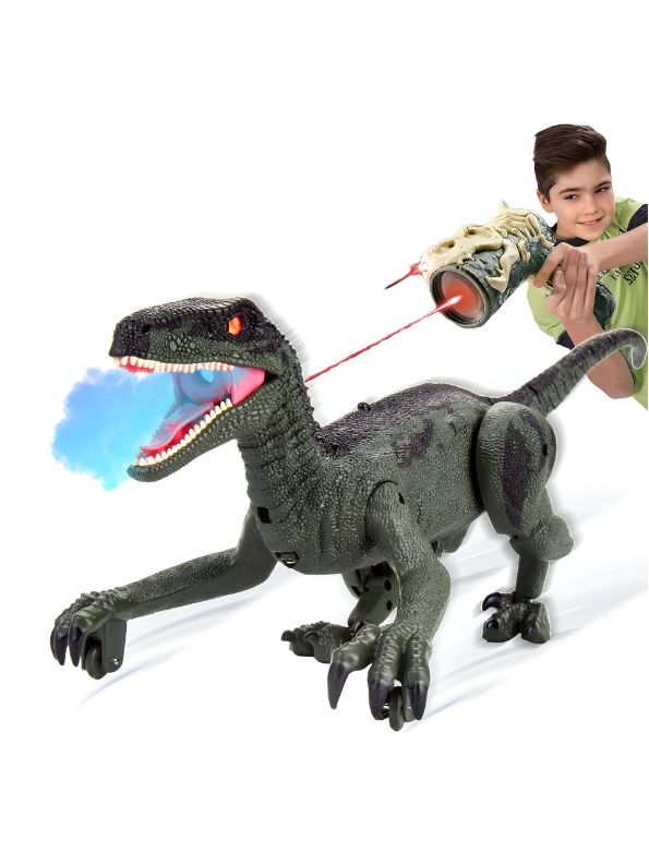 Dino Fire – Realistic Velociraptor Model | Wireless Infrared Remote-Controlled, Multifunctional Walking Dinosaur Robot Toy – High-Quality Plastic, Electrically Powered – Perfect for Kids - NX12621.