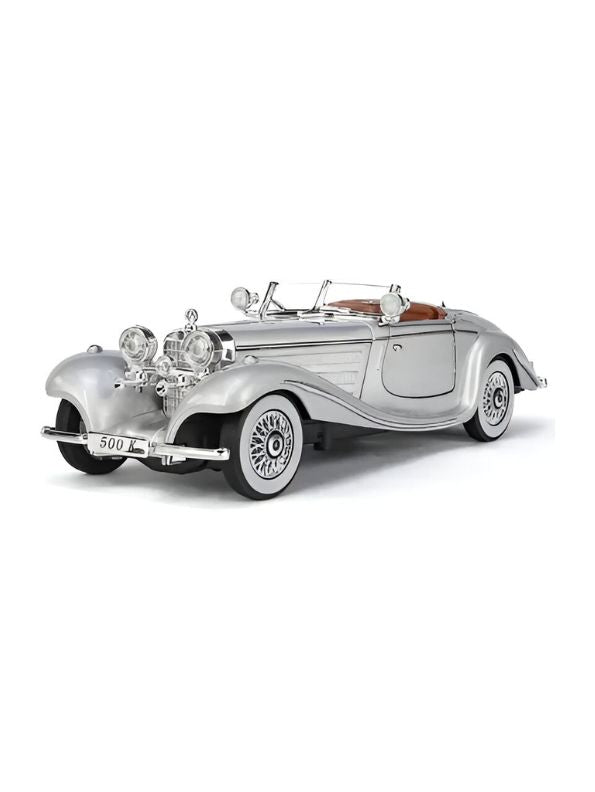 White - Mercedes Benz 500K Model 1:24 Scale Diecast Car - Metal Collectible | NX-N-24 - Acrylic Transparent Box.