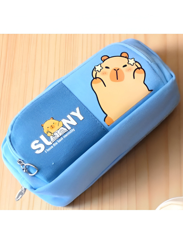 Blue - Soft Capybara Pouch with Double Chain – Cute Plush Animal Bag in Blister Card Packaging NOV- HBC-188977.