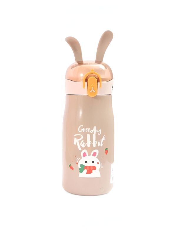 Brown - Rabbiyt Bunny Ears Water Bottle for Kids 300ml – Cute & Safe Sipper for School & Travel NOV3557.