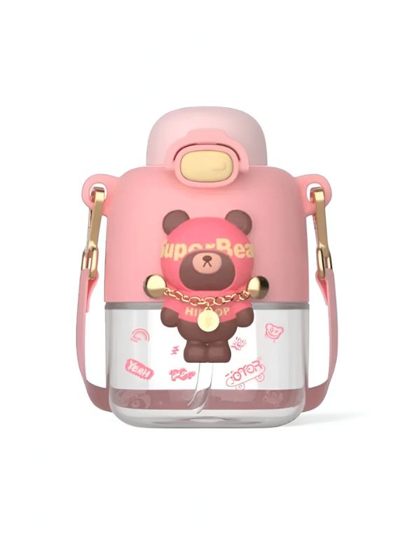 Super Bear – 430ml Stainless Steel Water Bottle | Cute Tritan Straw Sipper for Kids | Leak-Proof Cartoon School Bottle for Students & Children NOV4297.