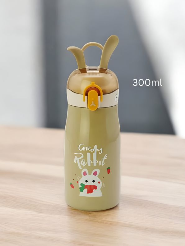 Brown - Rabbiyt Bunny Ears Water Bottle for Kids 300ml – Cute & Safe Sipper for School & Travel NOV3557.