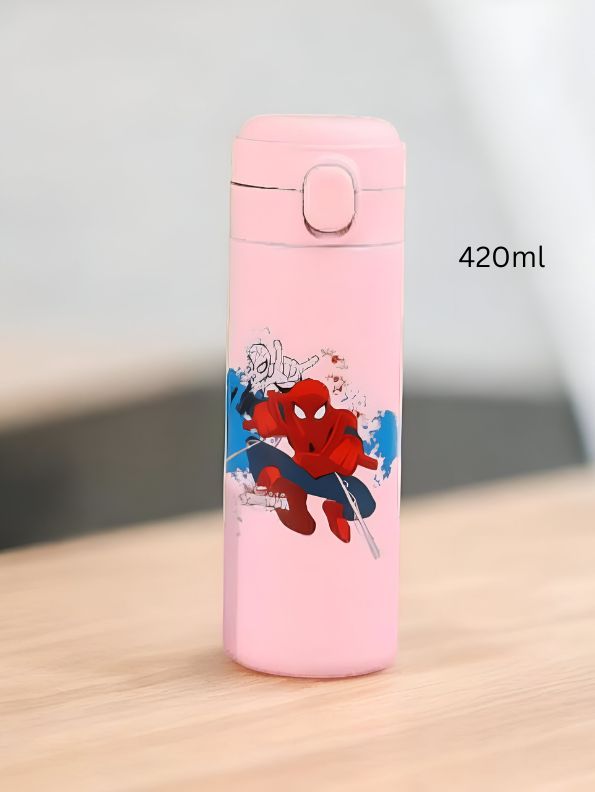 Pink - Spider-Man Stainless Steel Water Bottle 420ml – Leak-Proof, Printed Kids Water Bottle with Lock Lid NOV1563.